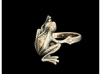 Sterling Silver Detailed 3D Frog Ring Size 5