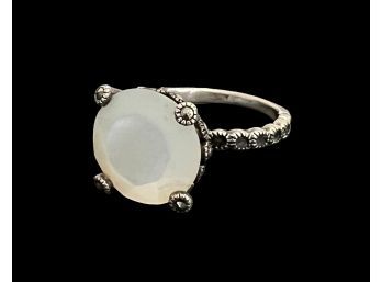 Vintage Mother Of Pearl And Marcasite Sterling Silver Ring Size 5