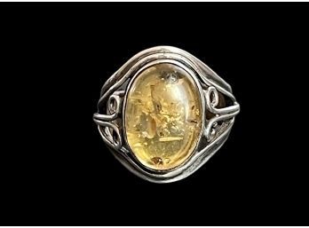 Vintage Sterling Silver Baltic Amber Stone Ring Size 6