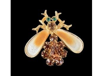Vintage Costume Jewelry Enamel And Rhinestone Bee Brooch Pin