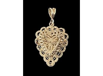 Gold Plated Filigree 2D Heart Pendant Marked
