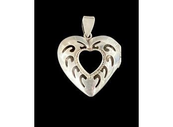 Vintage Sterling Silver Black Onyx Heart Locket Pendant