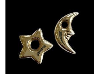 14K Yellow Gold Puffed Moon And Stars Charms Pendants Total 2gr