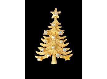 MYLU Aurora Borealis Rhinestone Pearl Brooch Pin Costume Christmas Tree