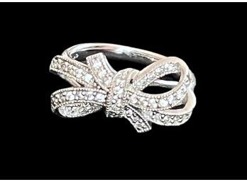 Bow Sterling Silver CZ Cocktail Ring Marked SW And CZ Size 7
