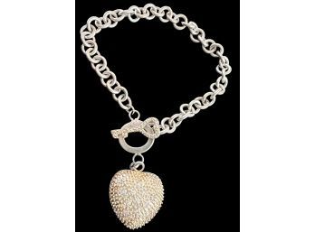 Sterling Silver Heart And Key CZ Charm Bracelet  8'