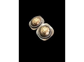 Vintage Sterling Silver Gold Plated Dome Center Post Earrings