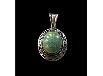 Green Turquoise Oval Sterling Silver Pendant