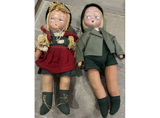 Vintage Antique Pair Of Austrian Boy And Girl Dolls