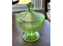 Vintage Indiana Glass Old English Green Candy Dish