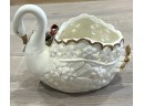Vintage White Swan Christmas Planter Vase