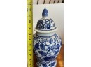 Vintage Chinese Blue And White Vase Jar Urn With Lid