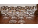 Vintage Set Of 11 Wine Glasses Double Gold And Silver Rim