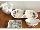Grouping Of Mixed Lilac Porcelain And Glass Serving Pieces
