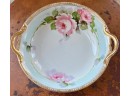 8' Vintage Nippon Hand Painted Pink Floral Bowl With Gold Handles
