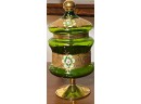 Vintage Venetian Murano Gold Gilt Enamel Green Art Glass 8' Candy Dish