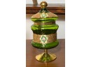 Vintage Venetian Murano Gold Gilt Enamel Green Art Glass 8' Candy Dish