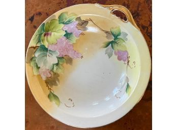 Vintage Signed Hand Painted Floral Bowl With Gold Handle 8'