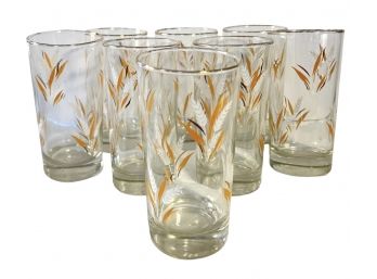 Vintage Set Of 6 Golden Rimmed Libby Wheat Tumbler Glasses