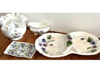 Grouping Of Mixed Lilac Porcelain And Glass Serving Pieces