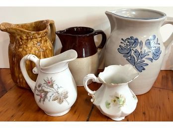 Vintage Lot Of Porcelain And Stoneware Pitchers