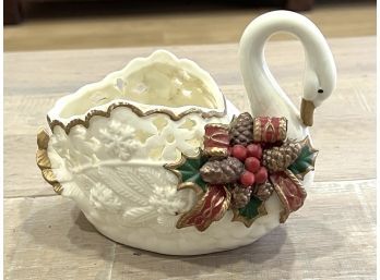 Vintage White Swan Christmas Planter Vase