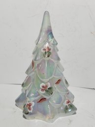 Hand Painted Artist Signed Fenton Iridescent Glass Christmas Tree