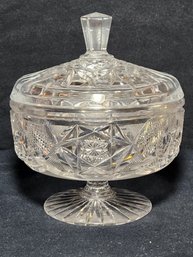 Cut Glass Pedestal Candy Dish With Cover