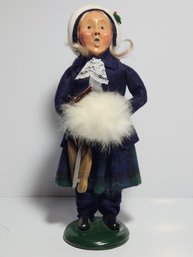 Byers Choice Caroler Doll Girl With Ice Skates In Navy Blue Coat