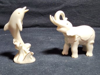Lenox Porcelain Elephant And Dolphin Figures