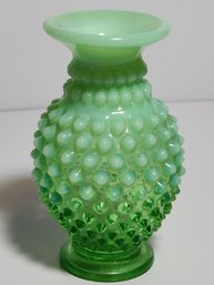 Rare Fenton Green Opalescet Hobnail Vase