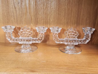 Pair Of Fosteria American Pattern Double Candle Holders