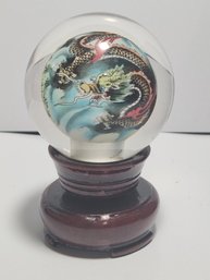 Chinese Reverse On Glass Paited Sphere With Original Storage Box