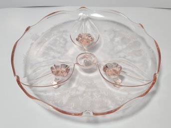 Acid Etched Pink Elegant Deression Glass Footed Candy Dish