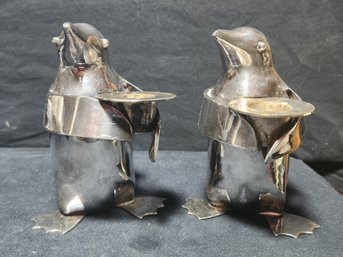 Pair Of Retoration Hardware Silver Over Brass Penguin Candle Holders