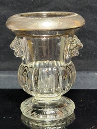 Pattern Glass Urn Form Toothpick Holder With Sterling Silver Rim