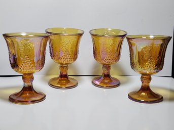 Set Of 4 Carnival Glass Wine Glasses