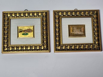 2 Beautifully Framed Oro Foglia Miniature  Pantings On 23 Karat Gold Leaf