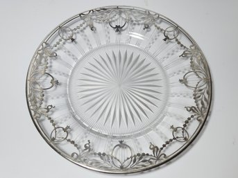 9' Cut Glass Plate With Silver Decorated Boarder
