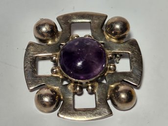 Mexican Sterling Silver Broach With Amethyst