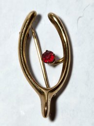 Antique 10 Karat Gold Wishbone Pin With Ruby
