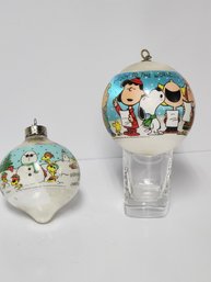1978 And 1987 Chales Shultz Christmas Ornaments One Signed Hallmark