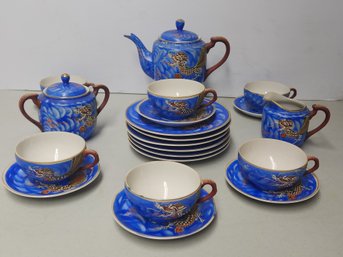 15 Piece Japanese Porcelain Smoke Dragon Decorated Tea Set With Lithophane Cup And Saucers