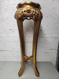 Ornately Carved Wood  Gold Guilt Fern Stand With Marble Insert