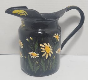 Hand Painted Metal Pitcher With Ice Lip Signed By Artst