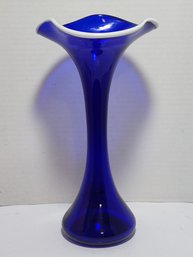 10' Cobalt Blue Vase With Milk Glass Edge