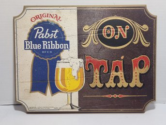 Wooden Pabst Blue Ribbon On Tap Advertising Sign