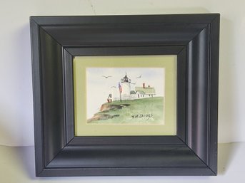 Miniature Watercolor Painting Of Pemaquid Point Bristol Maine By  Marvin .H.Jacobs