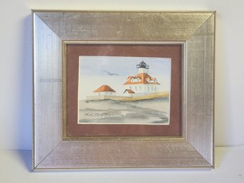 Miniature Watercolor Painting Of Egg Rock Light By Marvin H. Jacobs