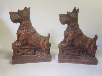 Pair Of Syroco Wood Scotyy Dog Bookends